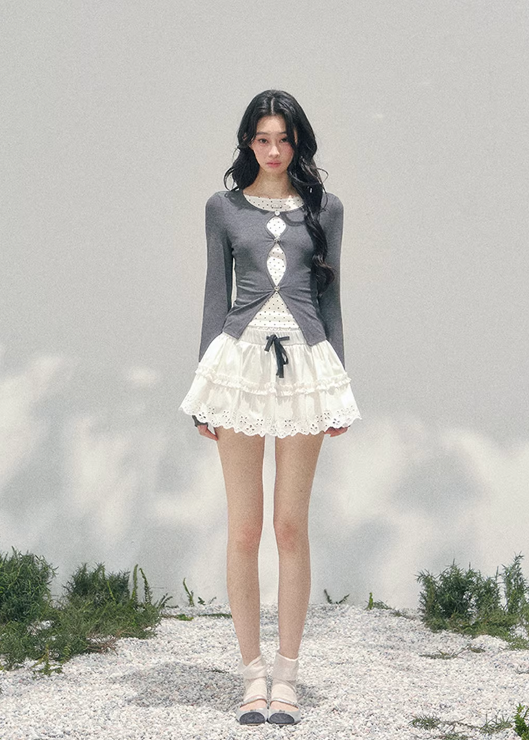 polka dot long sleeve top women, fake two layer top, spring slim fit t shirt women, korean french style top, refined casual knit top, waist shaping spring top, elegant daily wear women, premium women basics, aomalm top style, feminine spring knitwear, modern women long sleeve tee, delicate detail top women, lightweight spring shirt women, understated luxury top, versatile women fashion top