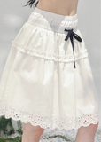 white spring skirt women, french lace skirt, cotton mini skirt women, aomalm skirt style, elegant spring outfit women, feminine white skirt, lightweight lace skirt, refined casual skirt women, korean french style clothing, elastic waist skirt women, spring fashion women skirt, delicate lace detail skirt, modern women skirt, soft a line skirt, everyday elegant skirt