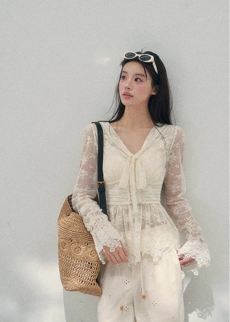 lace v neck top women, sheer lace blouse spring, waist slimming lace top, french style spring top, aomalm lace top, feminine sheer t shirt, elegant spring layering top, lightweight lace blouse women, refined casual women top, korean french style clothing, delicate lace detail top, modern women blouse, soft transparent top women, romantic spring fashion, understated luxury lace top