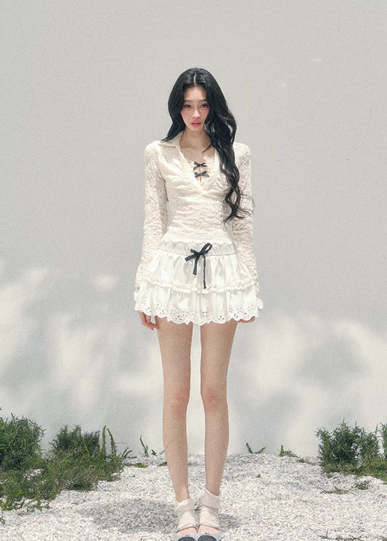 sheer lace top women, fake two piece lace t shirt, spring lace long sleeve top, aomalm lace style, feminine slim fit top women, pure desire lace top, refined spring blouse women, lightweight transparent top, elegant daily wear women, korean french style clothing, delicate hollow lace top, modern women spring top, waist shaping lace tee, romantic spring fashion, understated luxury lace top