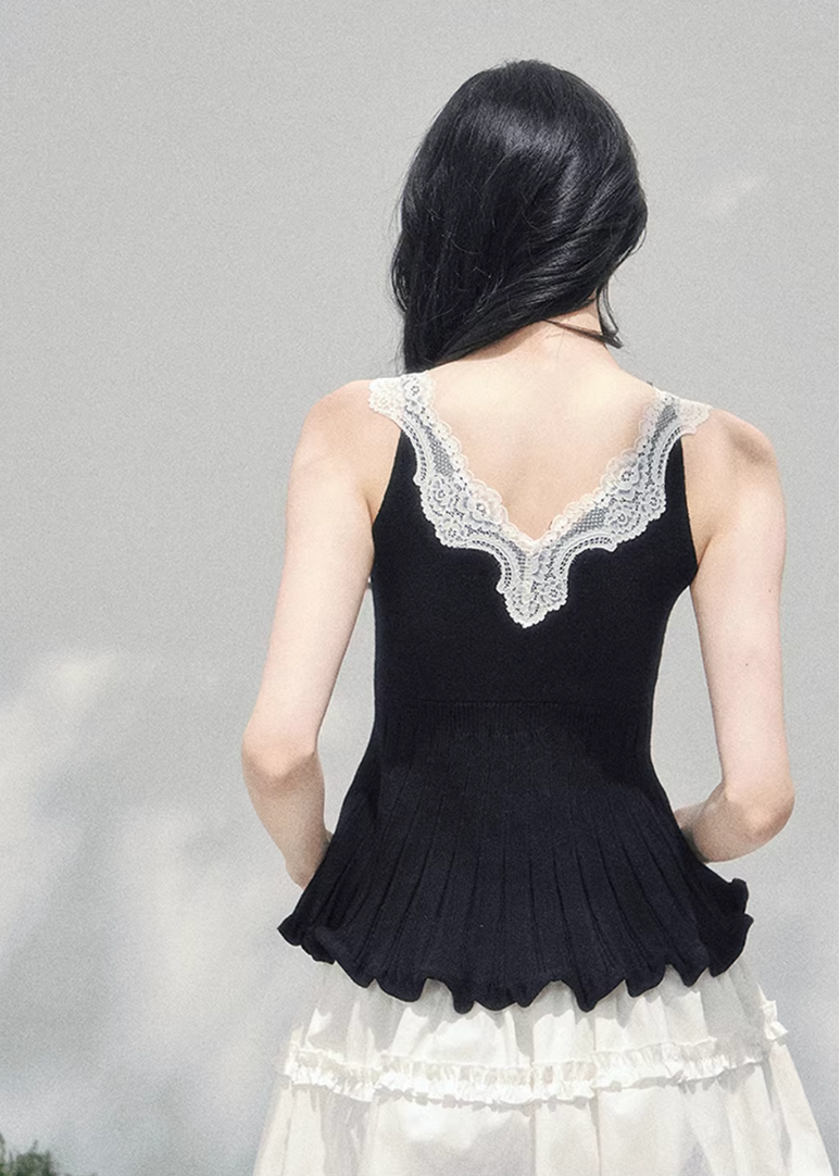 AOMALM lace twinset, French romantic knit set, lace inner top cardigan, feminine V-neck knitwear, Korean elegant spring outfit, layered lace blouse set, quiet luxury womens knit, Parisian style cardigan set, delicate lace camisole top, romantic spring knitwear women, soft feminine twinset outfit, refined Korean fashion top set, elegant two piece knit ensemble, lace trim V-neck blouse, feminine layered fashion look, spring luxury knit cardigan, French Korean aesthetic clothing, romantic lightweight knit set,
