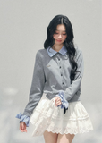 AOMALM polo knit cardigan, French romantic cropped sweater, feminine layered knit top, Korean elegant spring cardigan, quiet luxury polo knitwear, romantic collegiate style top, Parisian inspired knit blouse, delicate layered twinset knit, feminine cropped polo sweater women, soft romantic Korean fashion, spring lightweight knit cardigan, refined feminine knitwear women, lace trim layered knit top, elegant Korean French aesthetic clothing, romantic cropped knit outfit, soft luxury womenswear spring knit, ge