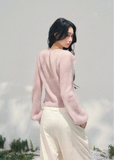 AOMALM floral knit cardigan, French romantic spring sweater, three dimensional flower cardigan, feminine V-neck knitwear women, Korean elegant spring knit, quiet luxury romantic cardigan, delicate floral neckline sweater, Parisian inspired womens knitwear, soft feminine layered cardigan, blush pink romantic knit top, refined Korean French aesthetic clothing, luxury spring cardigan women, poetic feminine knitwear, lightweight floral sweater women, elegant romantic fashion cardigan, soft luxury womenswear kni
