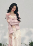 AOMALM floral knit cardigan, French romantic spring sweater, three dimensional flower cardigan, feminine V-neck knitwear women, Korean elegant spring knit, quiet luxury romantic cardigan, delicate floral neckline sweater, Parisian inspired womens knitwear, soft feminine layered cardigan, blush pink romantic knit top, refined Korean French aesthetic clothing, luxury spring cardigan women, poetic feminine knitwear, lightweight floral sweater women, elegant romantic fashion cardigan, soft luxury womenswear kni
