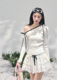 AOMALM asymmetric knit top, French romantic lace sweater, feminine off shoulder knitwear, Korean elegant spring top, quiet luxury womens knit, ruffle edge knit blouse, Parisian inspired knit top women, romantic Korean French aesthetic clothing, soft feminine spring sweater, delicate lace trim knit top, waist flattering ribbed knitwear, luxury romantic knit blouse, elegant feminine spring outfit, lightweight knit top women, poetic romantic sweater style, soft luxury womenswear knit