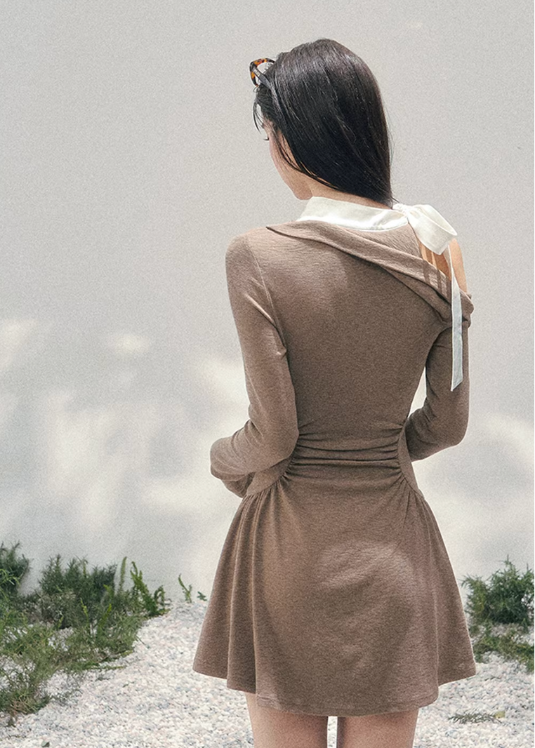 AOMALM off shoulder mini dress, French romantic spring dress, feminine ruched knit dress, Korean elegant mini dress women, quiet luxury romantic outfit, lace detail off shoulder dress, Parisian inspired mini dress, refined feminine silhouette dress, spring lightweight knit dress women, romantic Korean French aesthetic clothing, elegant waist shaping mini dress, soft luxury womenswear dress, poetic romantic spring fashion, asymmetric shoulder mini dress, delicate feminine evening mini dress