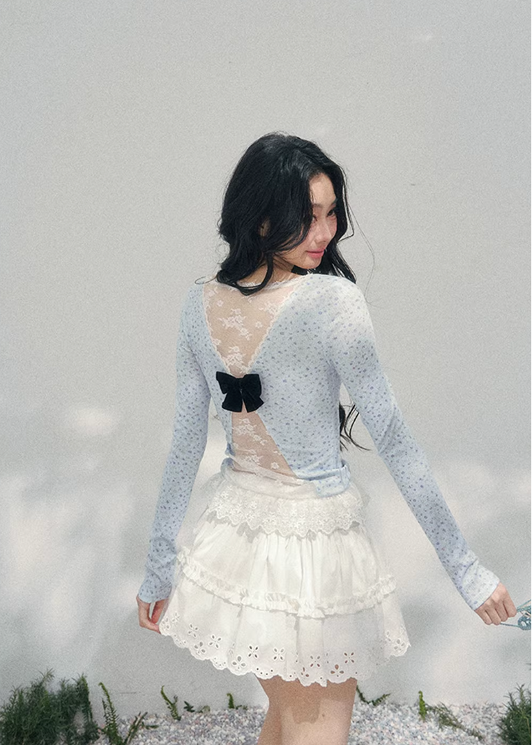 backless lace top women, floral lace spring blouse, sheer long sleeve lace top, aomalm lace style, feminine spring outfit women, pure desire lace top, romantic backless blouse women, elegant spring layering top, lightweight lace t shirt women, korean french style clothing, delicate bow lace top, modern women spring blouse, refined casual lace top, soft feminine long sleeve, understated luxury lacewear