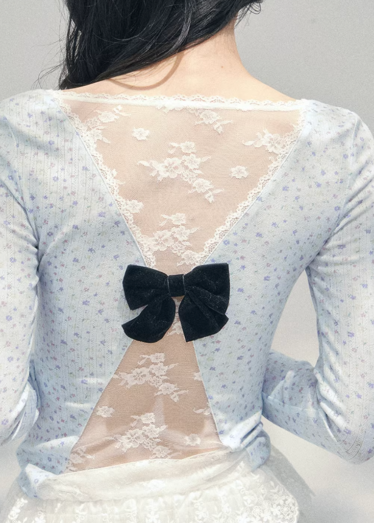 backless lace top women, floral lace spring blouse, sheer long sleeve lace top, aomalm lace style, feminine spring outfit women, pure desire lace top, romantic backless blouse women, elegant spring layering top, lightweight lace t shirt women, korean french style clothing, delicate bow lace top, modern women spring blouse, refined casual lace top, soft feminine long sleeve, understated luxury lacewear
