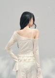 AOMALM lace layered top, French romantic off shoulder blouse, feminine lace spring knit, Korean elegant lace top women, quiet luxury romantic outfit, Parisian inspired lace knitwear, delicate layered lace blouse, romantic Korean French aesthetic clothing, sheer lace feminine top, elegant spring off shoulder knit, soft luxury womenswear blouse, refined feminine layered top, waist flattering lace knitwear, romantic spring fashion women, lightweight lace top long sleeve
