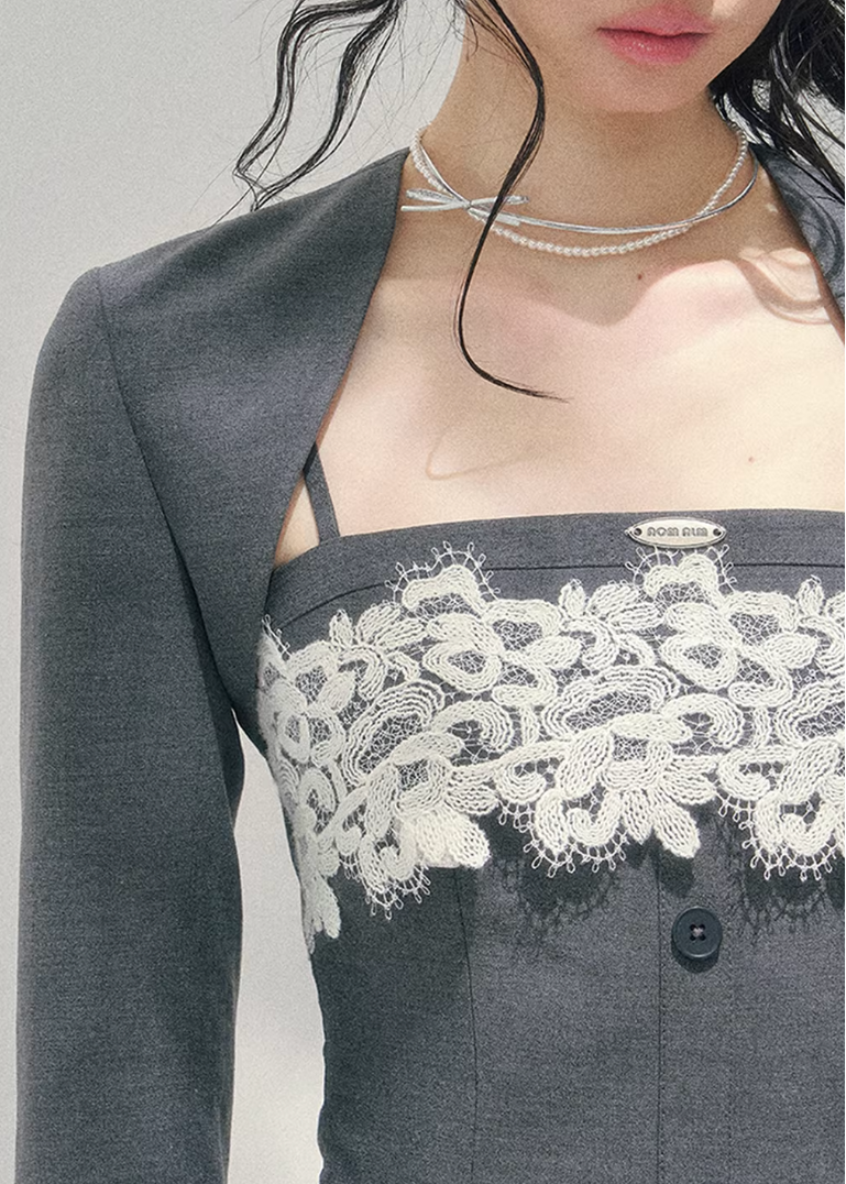 AOMALM lace three piece set, French romantic layered outfit, Korean elegant lace ensemble women, quiet luxury womens spring set, Parisian inspired lace fashion set, feminine layered cardigan outfit, romantic Korean French aesthetic clothing, refined luxury womenswear set, lace camisole three piece outfit, elegant spring twinset women, delicate lace mini outfit, soft feminine luxury fashion, romantic structured womenswear ensemble, lightweight spring lace set, luxury Korean designer inspired outfit