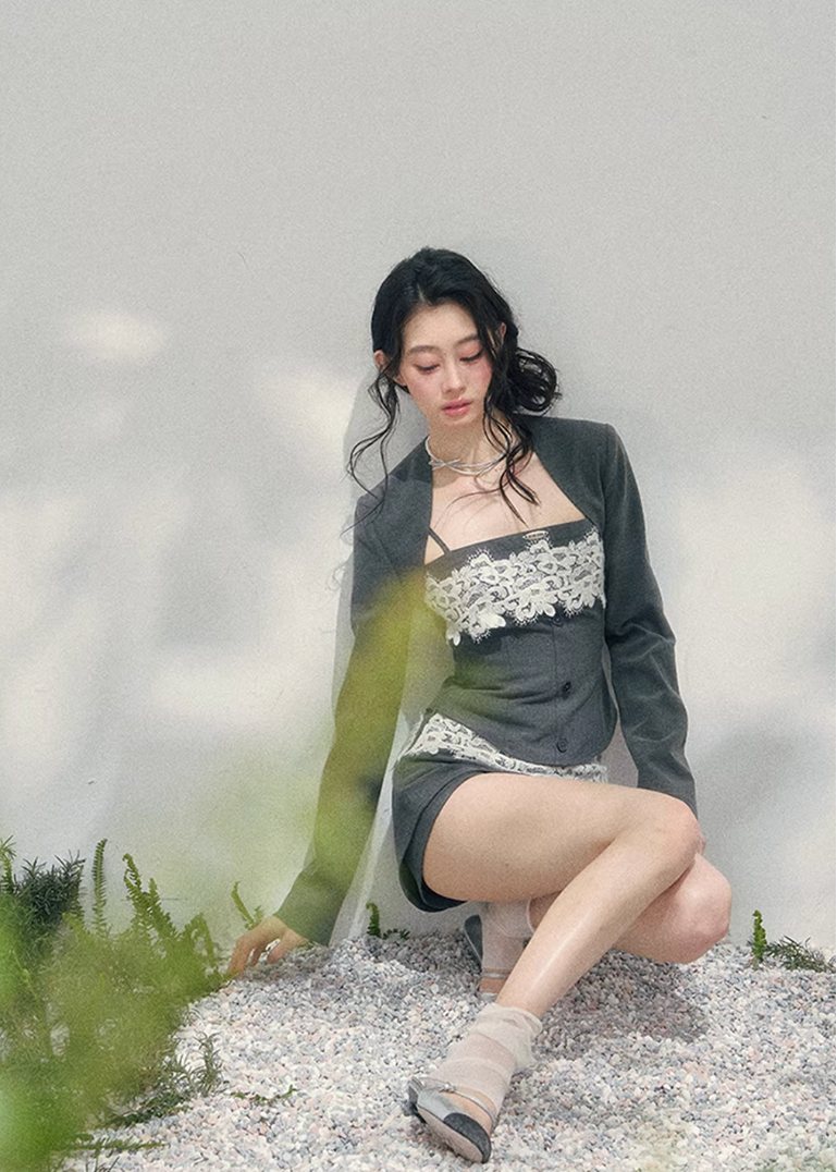 AOMALM lace three piece set, French romantic layered outfit, Korean elegant lace ensemble women, quiet luxury womens spring set, Parisian inspired lace fashion set, feminine layered cardigan outfit, romantic Korean French aesthetic clothing, refined luxury womenswear set, lace camisole three piece outfit, elegant spring twinset women, delicate lace mini outfit, soft feminine luxury fashion, romantic structured womenswear ensemble, lightweight spring lace set, luxury Korean designer inspired outfit