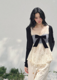 AOMALM bow lace top, French romantic plaid blouse, feminine lace layered knitwear, Korean elegant spring top women, quiet luxury romantic outfit, Parisian inspired lace bow blouse, delicate plaid lace camisole top, romantic Korean French aesthetic clothing, soft feminine spring knit, elegant ribbon detail blouse, refined luxury womenswear top, lightweight lace layered shirt, romantic spring fashion women, feminine Korean designer inspired blouse, delicate bow lace knit top