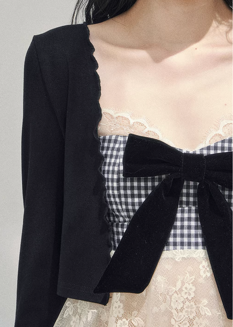 AOMALM bow lace top, French romantic plaid blouse, feminine lace layered knitwear, Korean elegant spring top women, quiet luxury romantic outfit, Parisian inspired lace bow blouse, delicate plaid lace camisole top, romantic Korean French aesthetic clothing, soft feminine spring knit, elegant ribbon detail blouse, refined luxury womenswear top, lightweight lace layered shirt, romantic spring fashion women, feminine Korean designer inspired blouse, delicate bow lace knit top