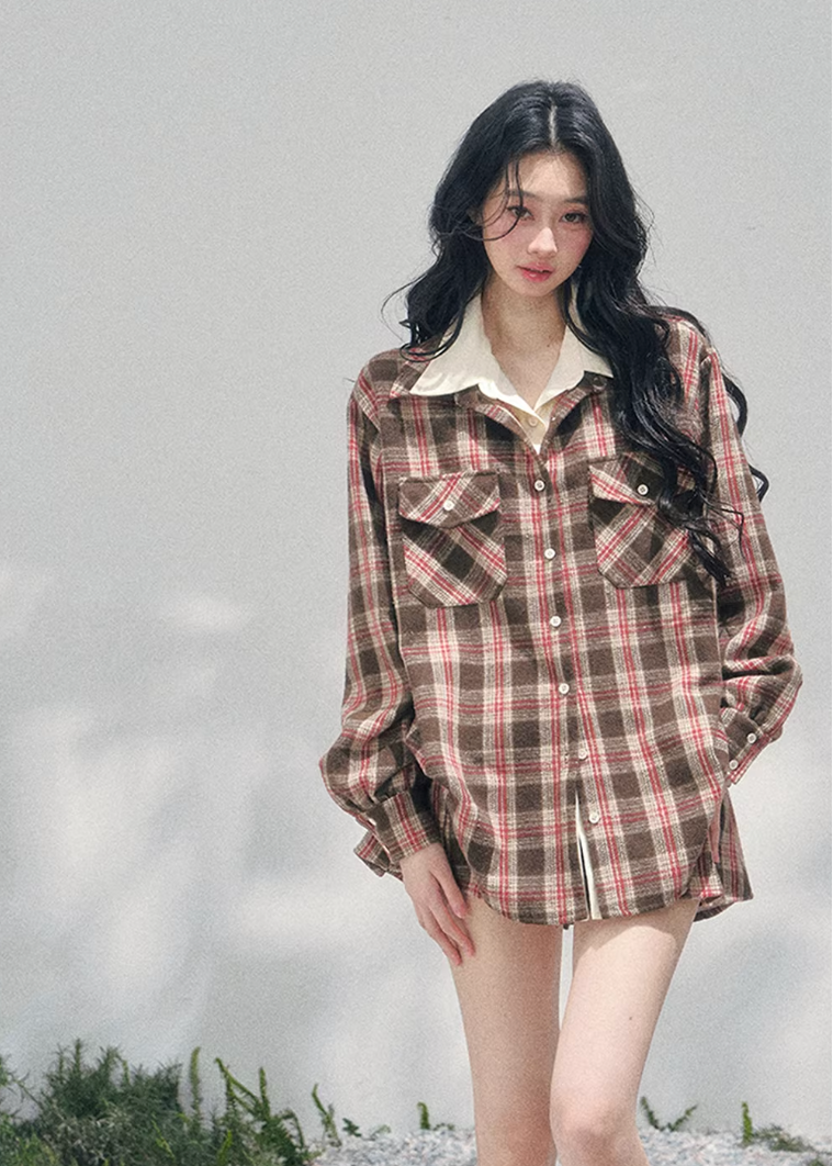 AOMALM plaid shirt skirt set, French romantic British style outfit, feminine plaid twinset women, Korean elegant spring two piece set, quiet luxury vintage plaid ensemble, Parisian inspired plaid shirt outfit, romantic Korean French aesthetic clothing, cafe tone plaid outfit women, refined luxury womenswear twinset, feminine British style check skirt set, elegant spring plaid fashion, soft romantic plaid shirt women, luxury Korean designer inspired outfit, vintage romantic spring ensemble