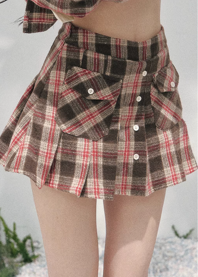 AOMALM plaid shirt skirt set, French romantic British style outfit, feminine plaid twinset women, Korean elegant spring two piece set, quiet luxury vintage plaid ensemble, Parisian inspired plaid shirt outfit, romantic Korean French aesthetic clothing, cafe tone plaid outfit women, refined luxury womenswear twinset, feminine British style check skirt set, elegant spring plaid fashion, soft romantic plaid shirt women, luxury Korean designer inspired outfit, vintage romantic spring ensemble