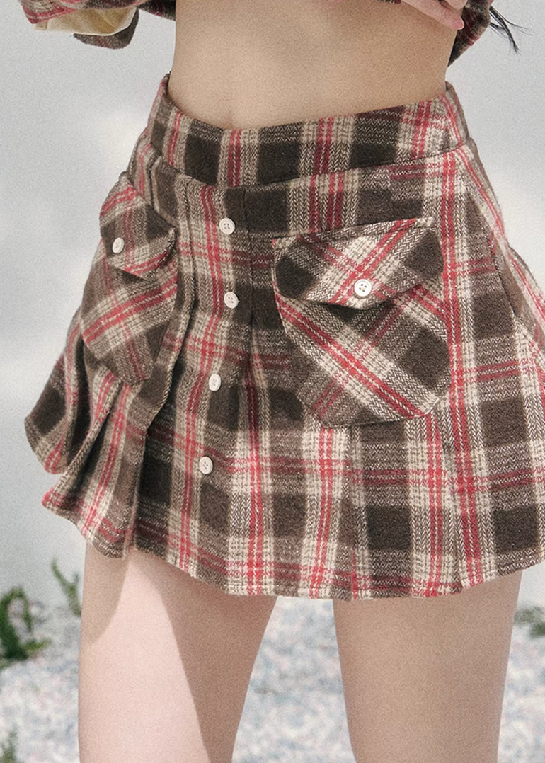 AOMALM plaid shirt skirt set, French romantic British style outfit, feminine plaid twinset women, Korean elegant spring two piece set, quiet luxury vintage plaid ensemble, Parisian inspired plaid shirt outfit, romantic Korean French aesthetic clothing, cafe tone plaid outfit women, refined luxury womenswear twinset, feminine British style check skirt set, elegant spring plaid fashion, soft romantic plaid shirt women, luxury Korean designer inspired outfit, vintage romantic spring ensemble