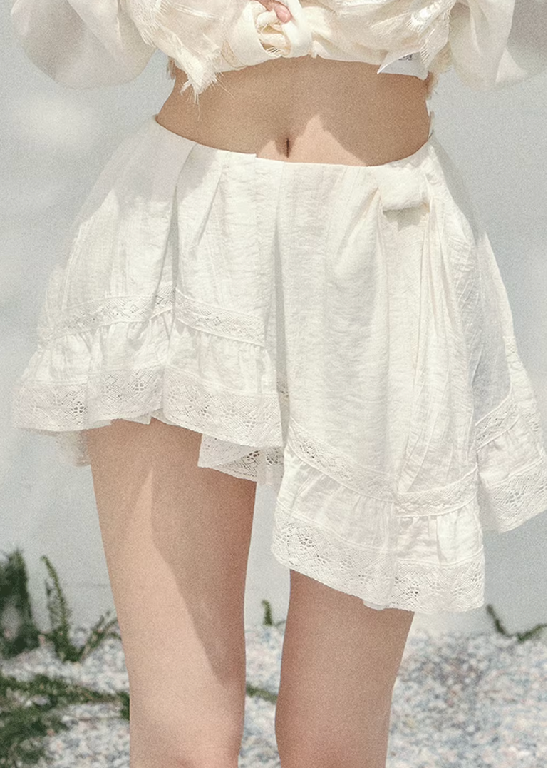 AOMALM lace mini skirt, French romantic puff skirt, feminine irregular lace skirt women, Korean elegant spring mini skirt, quiet luxury romantic outfit, Parisian inspired lace ruffle skirt, delicate layered lace mini skirt, romantic Korean French aesthetic clothing, high waist lace puff skirt women, elegant spring lace fashion, soft feminine mini skirt design, refined luxury womenswear skirt, romantic lightweight spring skirt, luxury Korean designer inspired lace skirt