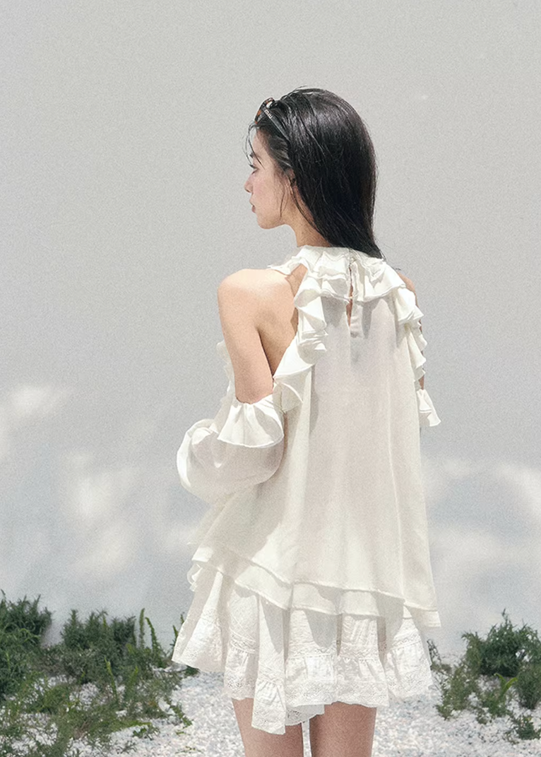 AOMALM lace mini skirt, French romantic puff skirt, feminine irregular lace skirt women, Korean elegant spring mini skirt, quiet luxury romantic outfit, Parisian inspired lace ruffle skirt, delicate layered lace mini skirt, romantic Korean French aesthetic clothing, high waist lace puff skirt women, elegant spring lace fashion, soft feminine mini skirt design, refined luxury womenswear skirt, romantic lightweight spring skirt, luxury Korean designer inspired lace skirt