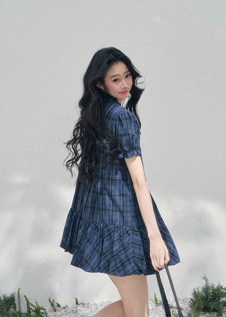 AOMALM plaid puff sleeve dress, French romantic mini dress women, feminine doll dress spring outfit, Korean elegant plaid dress, quiet luxury romantic dress, Parisian inspired puff sleeve mini, delicate pleated plaid dress women, romantic Korean French aesthetic clothing, lightweight spring plaid dress, refined feminine mini dress style, elegant casual spring outfit women, soft luxury womenswear dress, vintage inspired plaid mini dress, luxury Korean designer inspired dress