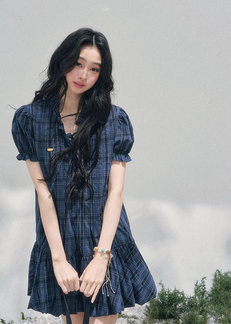 AOMALM plaid puff sleeve dress, French romantic mini dress women, feminine doll dress spring outfit, Korean elegant plaid dress, quiet luxury romantic dress, Parisian inspired puff sleeve mini, delicate pleated plaid dress women, romantic Korean French aesthetic clothing, lightweight spring plaid dress, refined feminine mini dress style, elegant casual spring outfit women, soft luxury womenswear dress, vintage inspired plaid mini dress, luxury Korean designer inspired dress