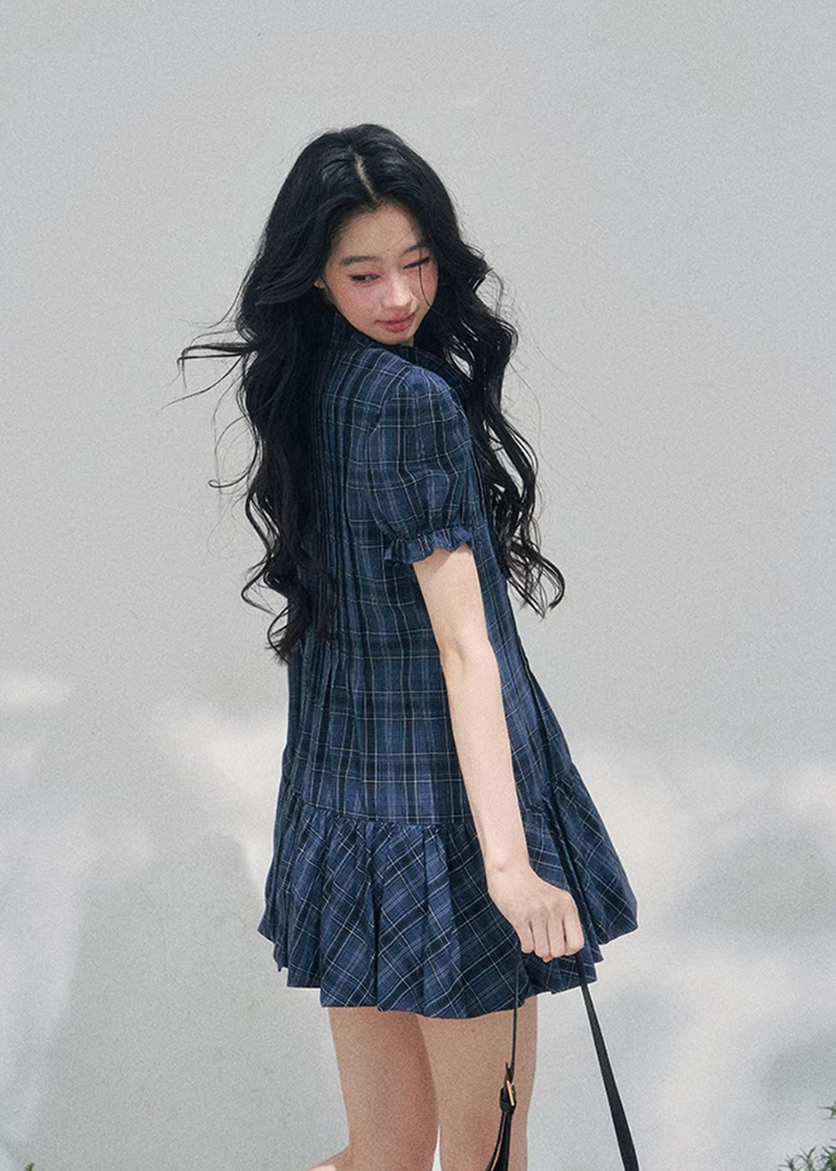 AOMALM plaid puff sleeve dress, French romantic mini dress women, feminine doll dress spring outfit, Korean elegant plaid dress, quiet luxury romantic dress, Parisian inspired puff sleeve mini, delicate pleated plaid dress women, romantic Korean French aesthetic clothing, lightweight spring plaid dress, refined feminine mini dress style, elegant casual spring outfit women, soft luxury womenswear dress, vintage inspired plaid mini dress, luxury Korean designer inspired dress