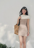 AOMALM knit mini dress women, French romantic fitted dress, feminine colorblock knit dress, Korean elegant spring mini dress, quiet luxury romantic outfit, Parisian inspired knit dress women, refined feminine silhouette dress, romantic Korean French aesthetic clothing, lightweight spring knit mini, elegant body shaping knit dress, soft luxury womenswear dress, mature feminine mini dress style, luxury Korean designer inspired knitwear, refined spring outfit women