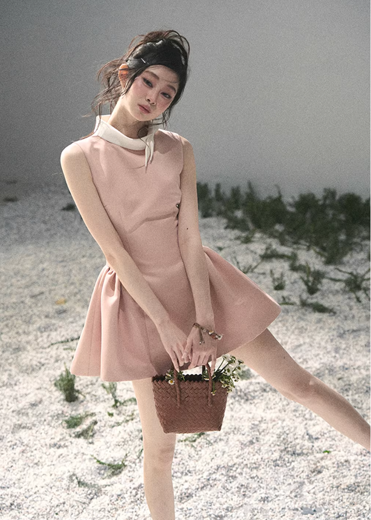 AOMALM satin mini dress women, French romantic puff skirt dress, feminine knot collar mini dress, Korean elegant spring flare dress, quiet luxury romantic outfit, Parisian inspired satin skater dress, refined feminine mini dress style, romantic Korean French aesthetic clothing, lightweight spring satin dress, elegant flared mini dress women, soft luxury womenswear dress, rich girl aesthetic mini dress, luxury Korean designer inspired dress, delicate feminine spring fashion
