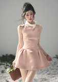 AOMALM satin mini dress women, French romantic puff skirt dress, feminine knot collar mini dress, Korean elegant spring flare dress, quiet luxury romantic outfit, Parisian inspired satin skater dress, refined feminine mini dress style, romantic Korean French aesthetic clothing, lightweight spring satin dress, elegant flared mini dress women, soft luxury womenswear dress, rich girl aesthetic mini dress, luxury Korean designer inspired dress, delicate feminine spring fashion