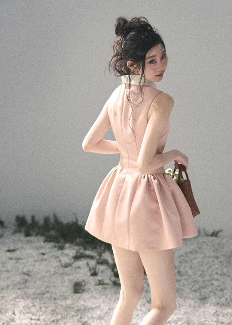 AOMALM satin mini dress women, French romantic puff skirt dress, feminine knot collar mini dress, Korean elegant spring flare dress, quiet luxury romantic outfit, Parisian inspired satin skater dress, refined feminine mini dress style, romantic Korean French aesthetic clothing, lightweight spring satin dress, elegant flared mini dress women, soft luxury womenswear dress, rich girl aesthetic mini dress, luxury Korean designer inspired dress, delicate feminine spring fashion