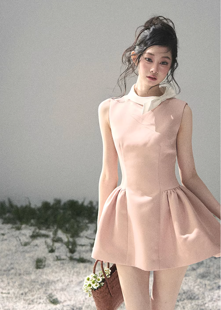 AOMALM satin mini dress women, French romantic puff skirt dress, feminine knot collar mini dress, Korean elegant spring flare dress, quiet luxury romantic outfit, Parisian inspired satin skater dress, refined feminine mini dress style, romantic Korean French aesthetic clothing, lightweight spring satin dress, elegant flared mini dress women, soft luxury womenswear dress, rich girl aesthetic mini dress, luxury Korean designer inspired dress, delicate feminine spring fashion