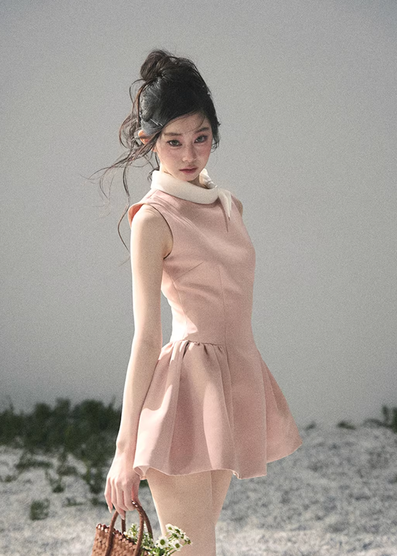 AOMALM satin mini dress women, French romantic puff skirt dress, feminine knot collar mini dress, Korean elegant spring flare dress, quiet luxury romantic outfit, Parisian inspired satin skater dress, refined feminine mini dress style, romantic Korean French aesthetic clothing, lightweight spring satin dress, elegant flared mini dress women, soft luxury womenswear dress, rich girl aesthetic mini dress, luxury Korean designer inspired dress, delicate feminine spring fashion