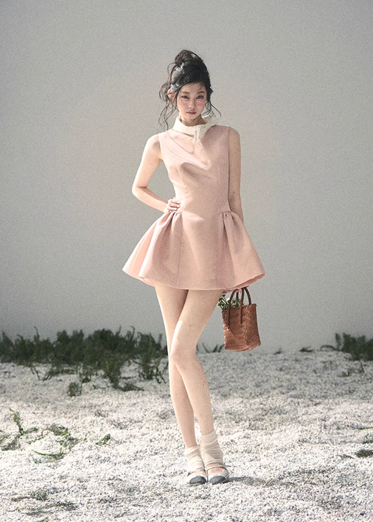 AOMALM satin mini dress women, French romantic puff skirt dress, feminine knot collar mini dress, Korean elegant spring flare dress, quiet luxury romantic outfit, Parisian inspired satin skater dress, refined feminine mini dress style, romantic Korean French aesthetic clothing, lightweight spring satin dress, elegant flared mini dress women, soft luxury womenswear dress, rich girl aesthetic mini dress, luxury Korean designer inspired dress, delicate feminine spring fashion