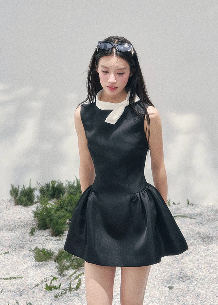 AOMALM satin mini dress women, French romantic puff skirt dress, feminine knot collar mini dress, Korean elegant spring flare dress, quiet luxury romantic outfit, Parisian inspired satin skater dress, refined feminine mini dress style, romantic Korean French aesthetic clothing, lightweight spring satin dress, elegant flared mini dress women, soft luxury womenswear dress, rich girl aesthetic mini dress, luxury Korean designer inspired dress, delicate feminine spring fashion