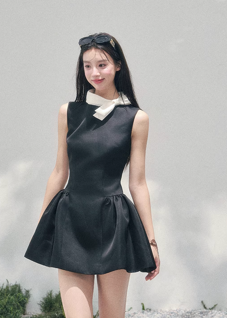 AOMALM satin mini dress women, French romantic puff skirt dress, feminine knot collar mini dress, Korean elegant spring flare dress, quiet luxury romantic outfit, Parisian inspired satin skater dress, refined feminine mini dress style, romantic Korean French aesthetic clothing, lightweight spring satin dress, elegant flared mini dress women, soft luxury womenswear dress, rich girl aesthetic mini dress, luxury Korean designer inspired dress, delicate feminine spring fashion