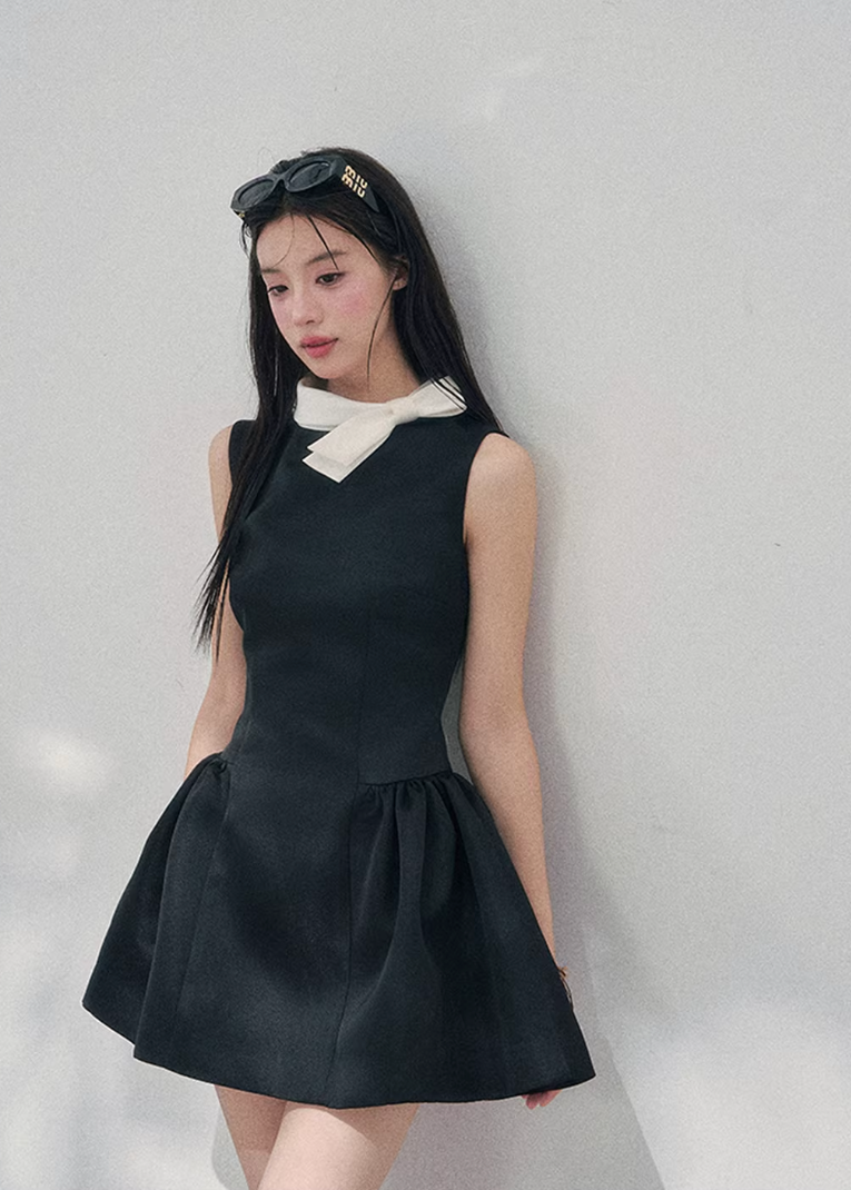 AOMALM satin mini dress women, French romantic puff skirt dress, feminine knot collar mini dress, Korean elegant spring flare dress, quiet luxury romantic outfit, Parisian inspired satin skater dress, refined feminine mini dress style, romantic Korean French aesthetic clothing, lightweight spring satin dress, elegant flared mini dress women, soft luxury womenswear dress, rich girl aesthetic mini dress, luxury Korean designer inspired dress, delicate feminine spring fashion