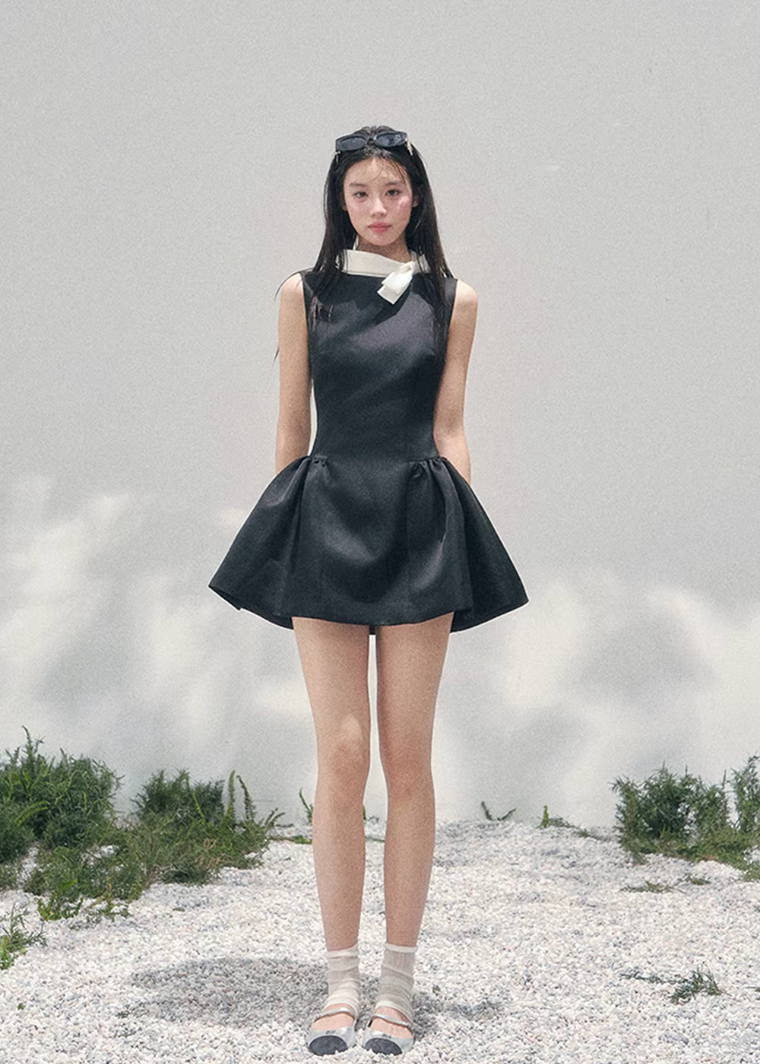 AOMALM satin mini dress women, French romantic puff skirt dress, feminine knot collar mini dress, Korean elegant spring flare dress, quiet luxury romantic outfit, Parisian inspired satin skater dress, refined feminine mini dress style, romantic Korean French aesthetic clothing, lightweight spring satin dress, elegant flared mini dress women, soft luxury womenswear dress, rich girl aesthetic mini dress, luxury Korean designer inspired dress, delicate feminine spring fashion