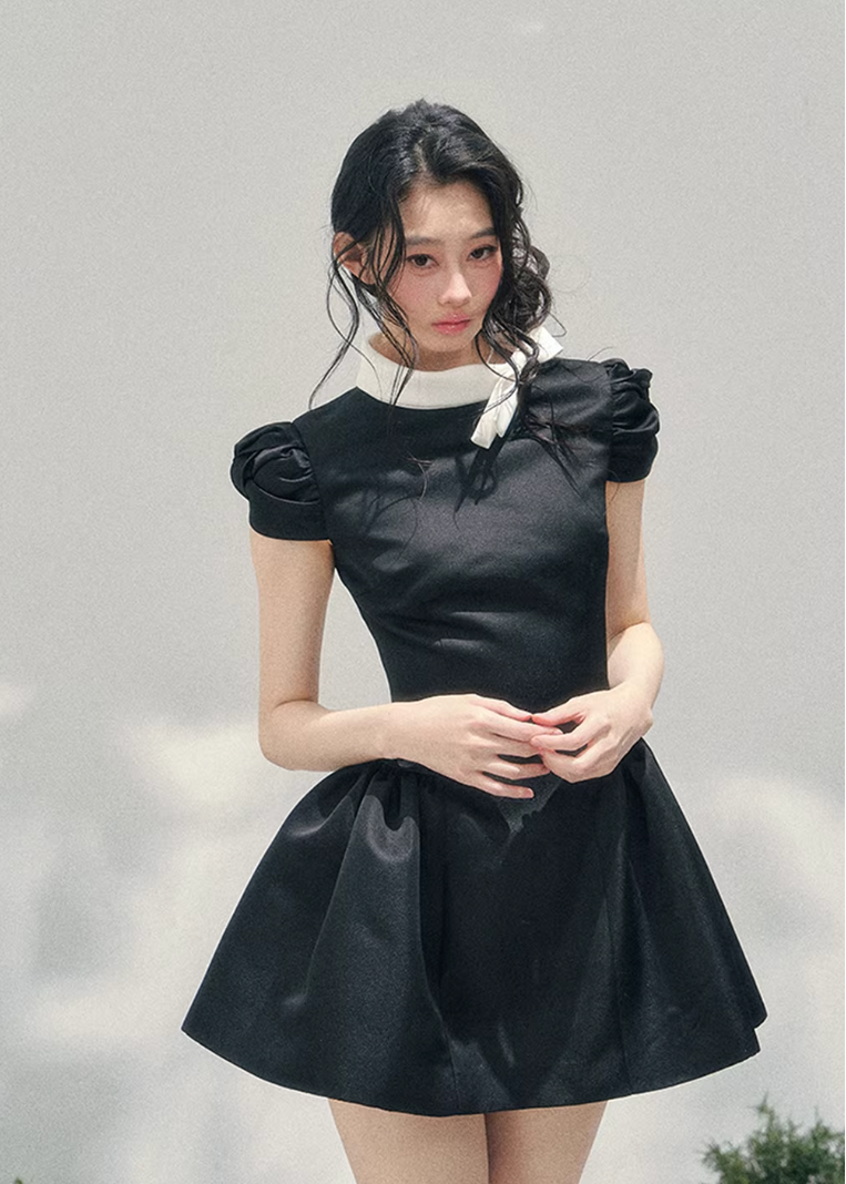 AOMALM satin mini dress women, French romantic puff skirt dress, feminine knot collar mini dress, Korean elegant spring flare dress, quiet luxury romantic outfit, Parisian inspired satin skater dress, refined feminine mini dress style, romantic Korean French aesthetic clothing, lightweight spring satin dress, elegant flared mini dress women, soft luxury womenswear dress, rich girl aesthetic mini dress, luxury Korean designer inspired dress, delicate feminine spring fashion