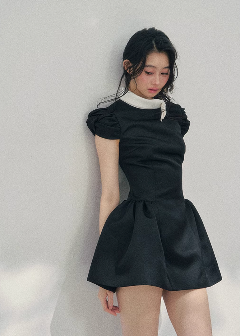 AOMALM satin mini dress women, French romantic puff skirt dress, feminine knot collar mini dress, Korean elegant spring flare dress, quiet luxury romantic outfit, Parisian inspired satin skater dress, refined feminine mini dress style, romantic Korean French aesthetic clothing, lightweight spring satin dress, elegant flared mini dress women, soft luxury womenswear dress, rich girl aesthetic mini dress, luxury Korean designer inspired dress, delicate feminine spring fashion