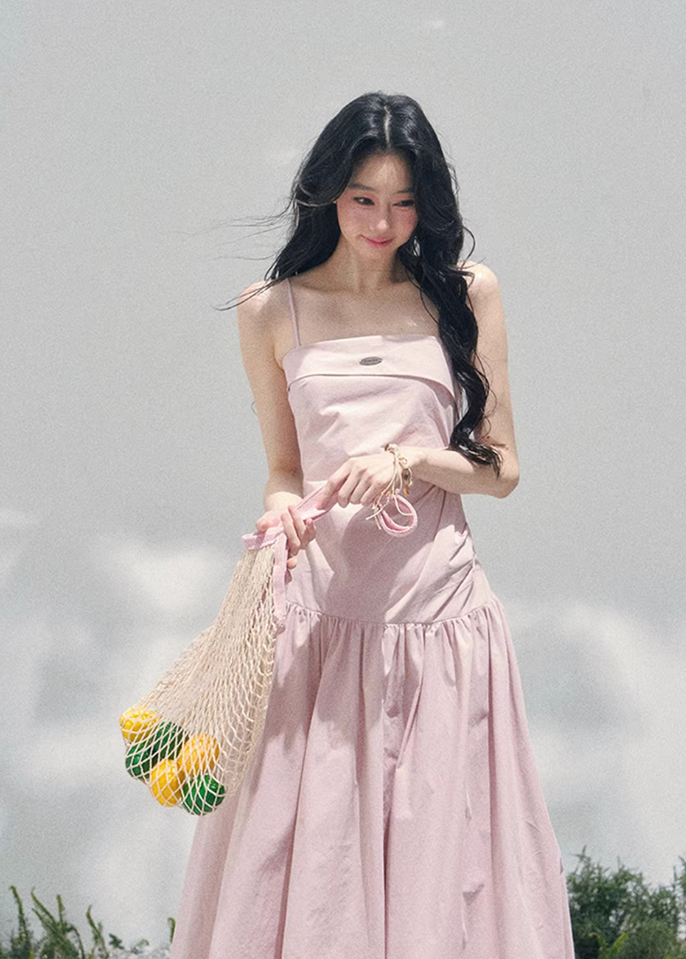 AOMALM seaside slip dress women, French romantic long slip dress, feminine vacation maxi dress, Korean elegant spring long dress, quiet luxury romantic outfit, Parisian inspired slip gown, waist defining long dress women, romantic Korean French aesthetic clothing, lightweight spring maxi dress, refined feminine seaside dress, soft luxury womenswear gown, elegant pastel long dress, luxury Korean designer inspired vacation dress, flowy spring slip dress women