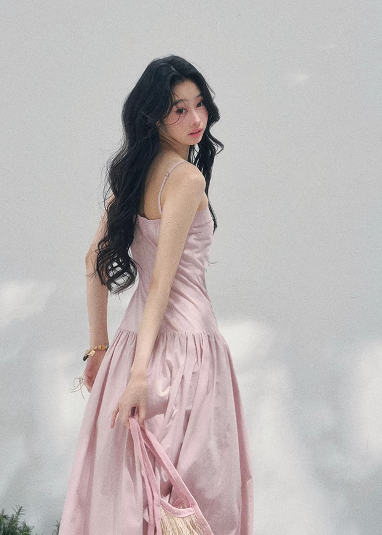 AOMALM seaside slip dress women, French romantic long slip dress, feminine vacation maxi dress, Korean elegant spring long dress, quiet luxury romantic outfit, Parisian inspired slip gown, waist defining long dress women, romantic Korean French aesthetic clothing, lightweight spring maxi dress, refined feminine seaside dress, soft luxury womenswear gown, elegant pastel long dress, luxury Korean designer inspired vacation dress, flowy spring slip dress women