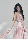 AOMALM seaside slip dress women, French romantic long slip dress, feminine vacation maxi dress, Korean elegant spring long dress, quiet luxury romantic outfit, Parisian inspired slip gown, waist defining long dress women, romantic Korean French aesthetic clothing, lightweight spring maxi dress, refined feminine seaside dress, soft luxury womenswear gown, elegant pastel long dress, luxury Korean designer inspired vacation dress, flowy spring slip dress women