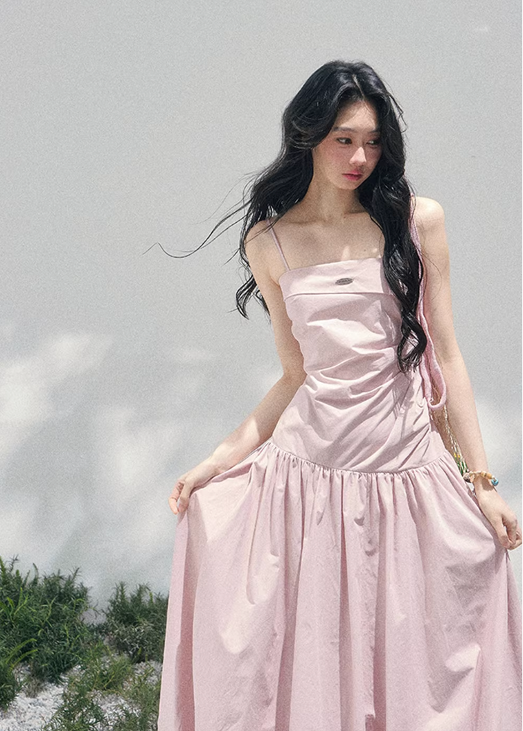 AOMALM seaside slip dress women, French romantic long slip dress, feminine vacation maxi dress, Korean elegant spring long dress, quiet luxury romantic outfit, Parisian inspired slip gown, waist defining long dress women, romantic Korean French aesthetic clothing, lightweight spring maxi dress, refined feminine seaside dress, soft luxury womenswear gown, elegant pastel long dress, luxury Korean designer inspired vacation dress, flowy spring slip dress women