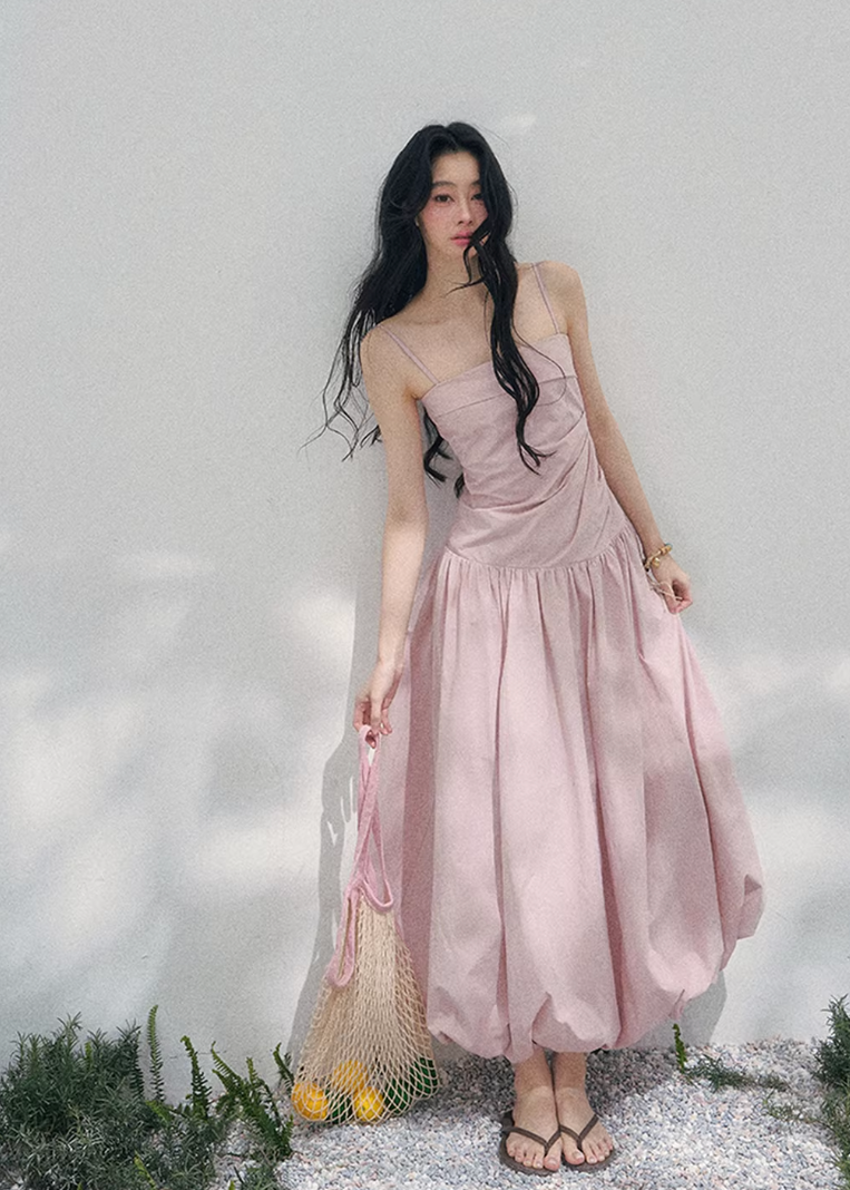 AOMALM seaside slip dress women, French romantic long slip dress, feminine vacation maxi dress, Korean elegant spring long dress, quiet luxury romantic outfit, Parisian inspired slip gown, waist defining long dress women, romantic Korean French aesthetic clothing, lightweight spring maxi dress, refined feminine seaside dress, soft luxury womenswear gown, elegant pastel long dress, luxury Korean designer inspired vacation dress, flowy spring slip dress women