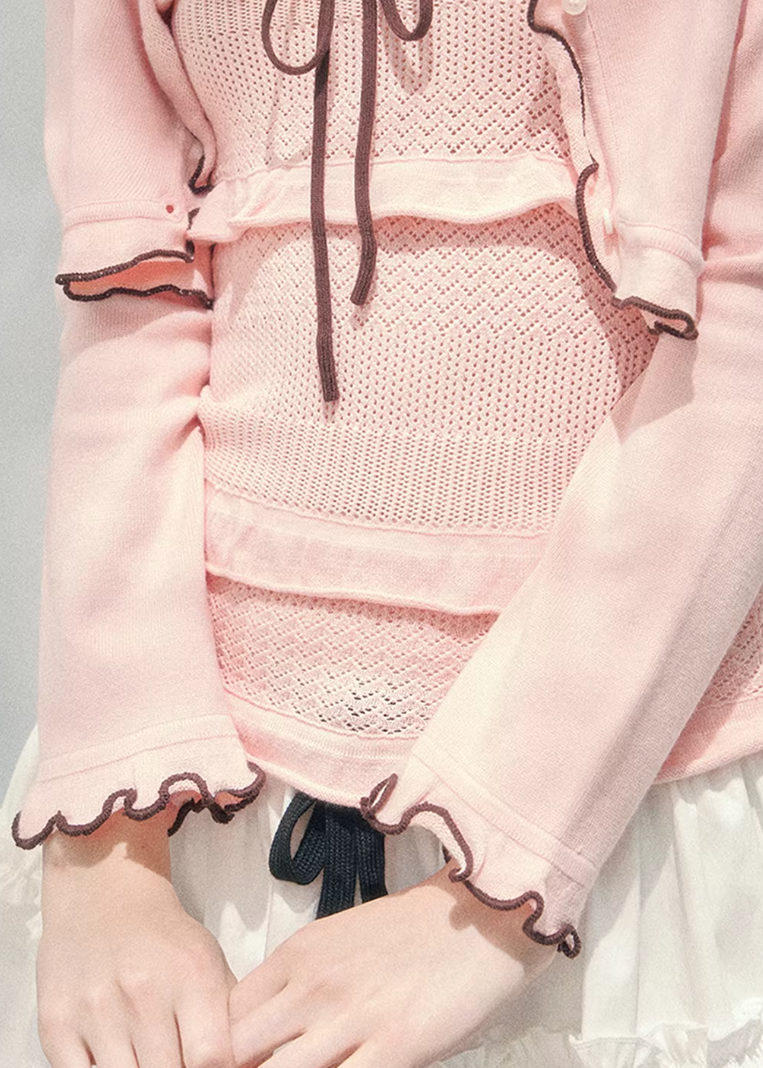 AOMALM bandeau twinset women, French romantic knit cardigan set, feminine spring two piece outfit, Korean elegant pastel knitwear, quiet luxury romantic outfit, Parisian inspired bandeau cardigan set, delicate layered knit top women, romantic Korean French aesthetic clothing, soft feminine spring twinset, refined luxury womenswear knit, elegant lightweight cardigan outfit, pastel romantic knitwear women, luxury Korean designer inspired set, feminine bandeau cardigan ensemble
