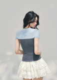 AOMALM colorblock knit top women, French romantic fitted spring top, feminine waist slimming knitwear, Korean elegant short sleeve knit, quiet luxury romantic outfit, Parisian inspired knit blouse, refined feminine silhouette top, romantic Korean French aesthetic clothing, lightweight spring knit top women, soft luxury womenswear knit, elegant colorblock fashion top, luxury Korean designer inspired knitwear, feminine sculpted knit blouse