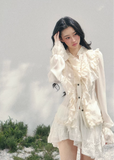 AOMALM ruffled lace blouse women, French court style spring top, feminine romantic lace shirt, Korean elegant sheer blouse women, quiet luxury romantic outfit, Parisian inspired ruffle lace top, delicate feminine spring blouse, romantic Korean French aesthetic clothing, lightweight chiffon lace shirt women, refined luxury womenswear blouse, elegant court style fashion top, soft luxury womenswear lace blouse, vintage romantic spring shirt, luxury Korean designer inspired clothing