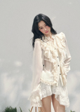AOMALM ruffled lace blouse women, French court style spring top, feminine romantic lace shirt, Korean elegant sheer blouse women, quiet luxury romantic outfit, Parisian inspired ruffle lace top, delicate feminine spring blouse, romantic Korean French aesthetic clothing, lightweight chiffon lace shirt women, refined luxury womenswear blouse, elegant court style fashion top, soft luxury womenswear lace blouse, vintage romantic spring shirt, luxury Korean designer inspired clothing