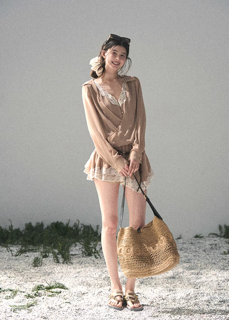AOMALM lace mini dress women, French romantic layered dress, feminine faux twin dress spring, Korean elegant lace outfit women, quiet luxury romantic mini dress, Parisian inspired lace spring dress, delicate layered lace mini, romantic Korean French aesthetic clothing, lightweight spring lace dress women, refined luxury womenswear dress, elegant evening breeze dress, soft feminine mini dress style, luxury Korean designer inspired lace dress