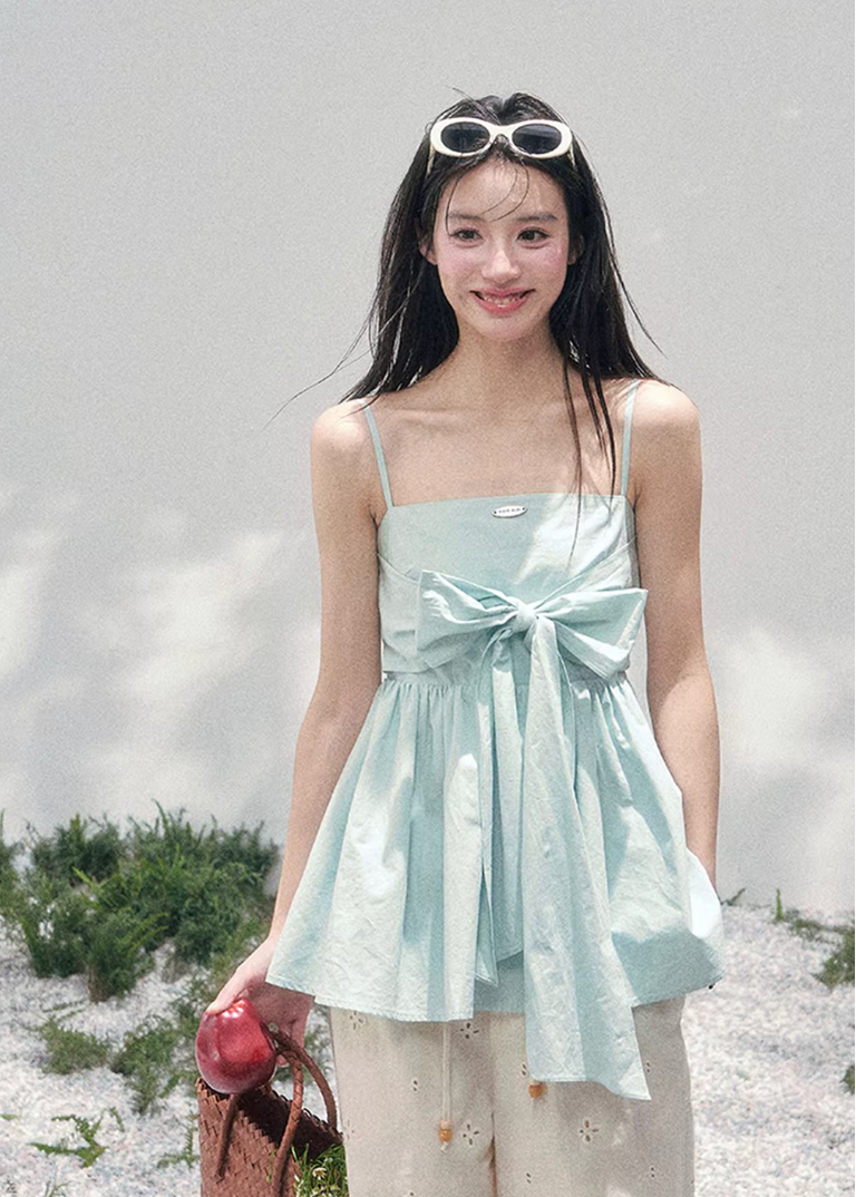 AOMALM bow camisole top women, French romantic doll blouse, feminine one shoulder spring top, Korean elegant pastel camisole, quiet luxury romantic outfit, Parisian inspired bow suspender top, delicate doll silhouette blouse, romantic Korean French aesthetic clothing, lightweight spring camisole women, refined luxury womenswear top, soft feminine bow detail blouse, elegant pastel spring fashion, luxury Korean designer inspired top