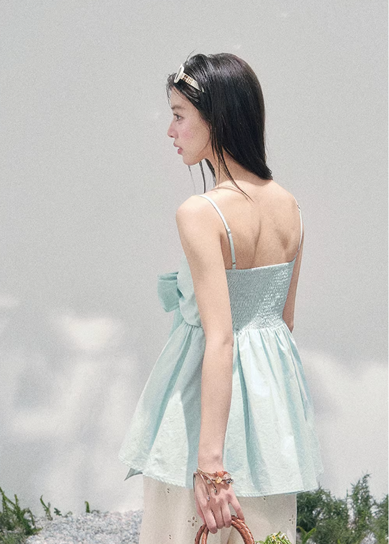 AOMALM bow camisole top women, French romantic doll blouse, feminine one shoulder spring top, Korean elegant pastel camisole, quiet luxury romantic outfit, Parisian inspired bow suspender top, delicate doll silhouette blouse, romantic Korean French aesthetic clothing, lightweight spring camisole women, refined luxury womenswear top, soft feminine bow detail blouse, elegant pastel spring fashion, luxury Korean designer inspired top